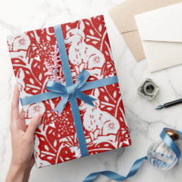 Kerstrood wit Fox Snowflake Winter Woodland Cadeaupapier