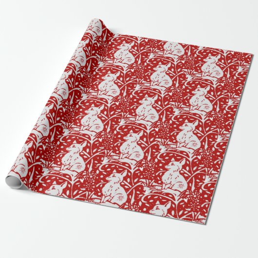 Kerstrood wit Fox Snowflake Winter Woodland Cadeaupapier (Uitgerold)