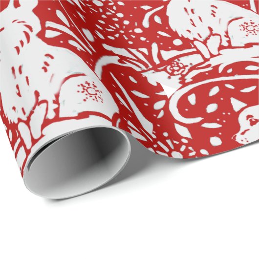 Kerstrood wit Fox Snowflake Winter Woodland Cadeaupapier (Rol Hoek)