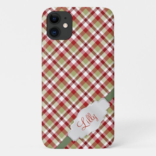 Kerstrood wit groen geplakt met monogram Case-Mate iPhone case (Achterkant)