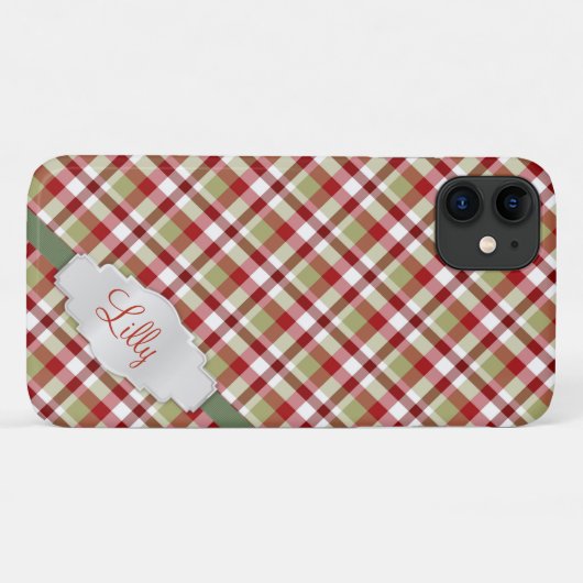 Kerstrood wit groen geplakt met monogram Case-Mate iPhone case (Achterkant (horizontaal))