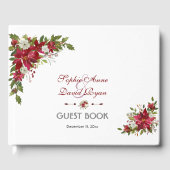 Kerstrood wit poinsettia bruiloft gastenboek (Voorkant)