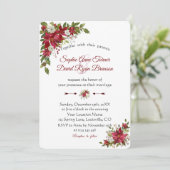 Kerstrood wit poinsettia bruiloft kaart (Staand voorkant)