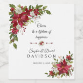 Kerstrood wit poinsettia bruiloft wijn etiket (Enkel label)