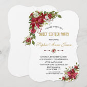 Kerstrood wit Poinsettia Sweet Sixteen Kaart (Voorkant / Achterkant)
