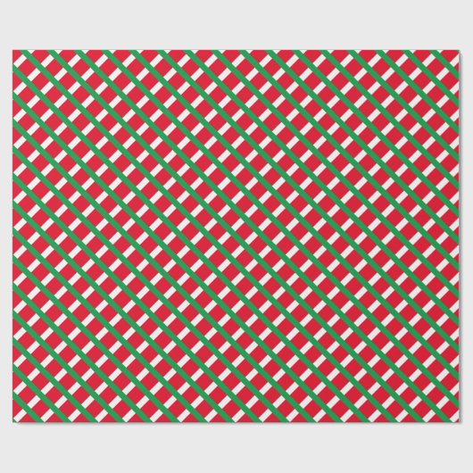 Kerstrood wit ruitvormig patroon cadeaupapier (Vlak)
