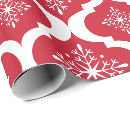 Kerstrood wit Snowflakes, Latijns schrift Cadeaupapier (Rol Hoek)