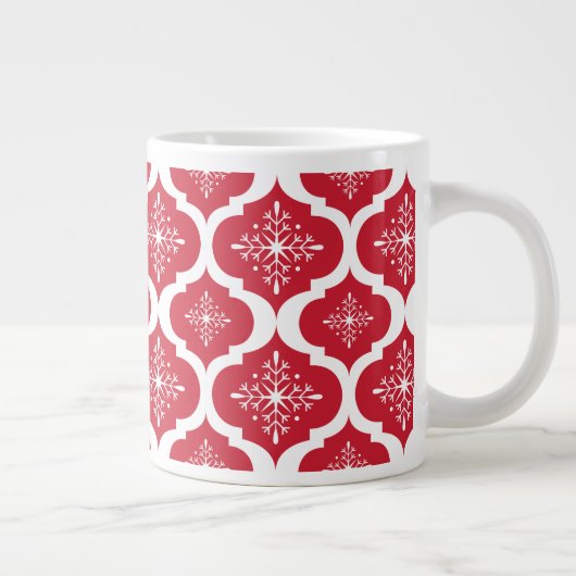 Kerstrood wit Snowflakes, Latijns schrift Grote Koffiekop (Rechts)