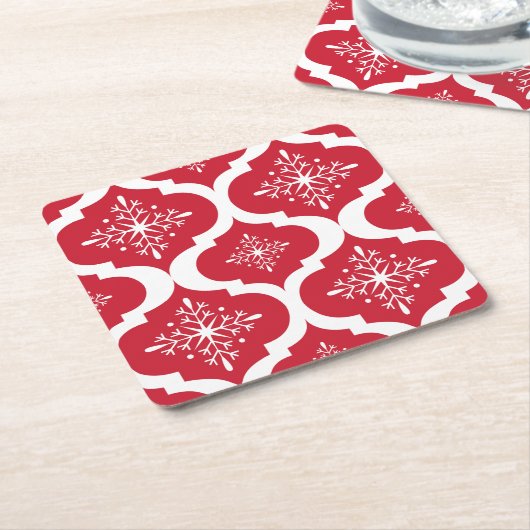 Kerstrood wit Snowflakes, Latijns schrift Kartonnen Onderzetters (Schuin)