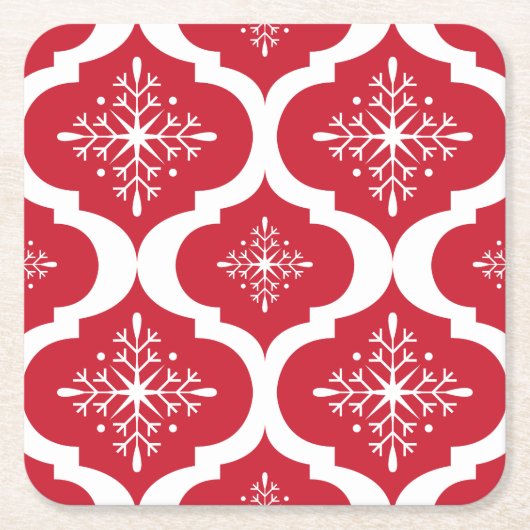 Kerstrood wit Snowflakes, Latijns schrift Kartonnen Onderzetters (Voorkant)