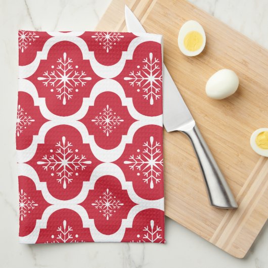 Kerstrood wit Snowflakes, Latijns schrift Theedoek (Quarter Fold)