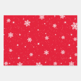 Kerstrood wit stars Snowflakes Patroon Inpakpapier Vel