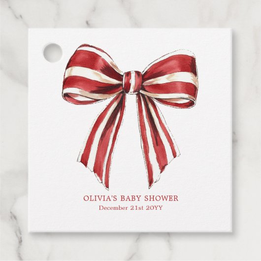 Kerstrood | Witte Coquette Bow Baby shower Bedankjes Labels (Voorkant)