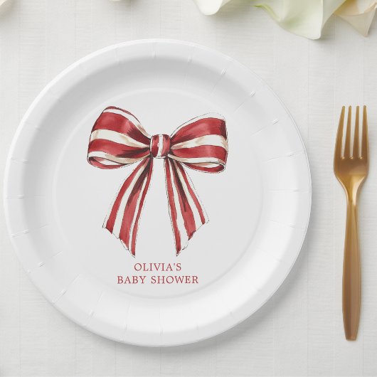 Kerstrood | Witte Coquette Bow Baby shower Papieren Bordje