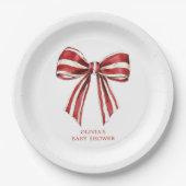 Kerstrood | Witte Coquette Bow Baby shower Papieren Bordje (Voorkant)