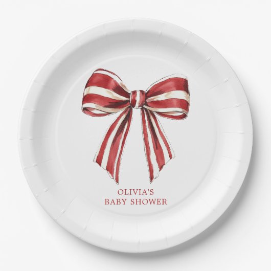 Kerstrood | Witte Coquette Bow Baby shower Papieren Bordje (Voorkant)
