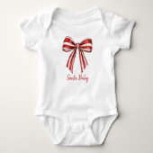 Kerstrood | Witte Coquette Bow Santa Baby Romper (Voorkant)