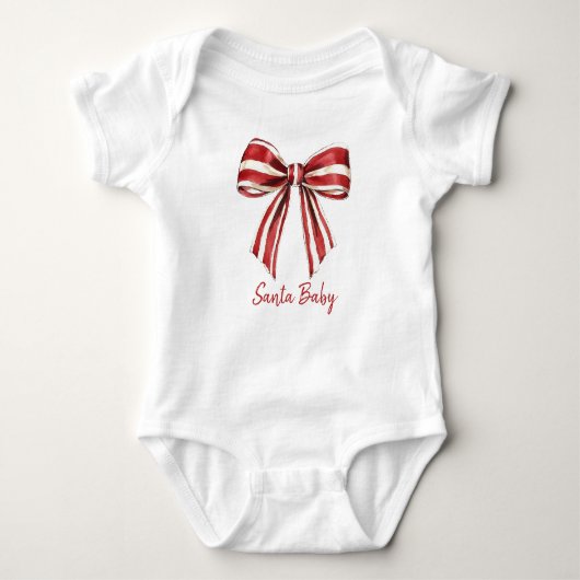 Kerstrood | Witte Coquette Bow Santa Baby Romper (Voorkant)