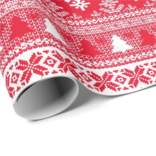 Kerstrood-witte feestdag — Ugly Sweater Cadeaupapier (Rol Hoek)