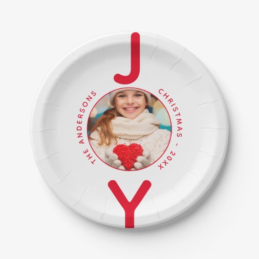 Kerstrood witte foto, minimalistisch modern papieren bordje (Voorkant)