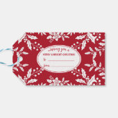 Kerstrood, witte Holly, feestelijk Cadeaulabel (Achterkant Horizontaal)