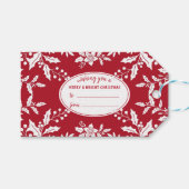Kerstrood, witte Holly, feestelijk Cadeaulabel (Voorkant (Horizontaal))