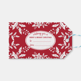 Kerstrood, witte Holly, feestelijk Cadeaulabel