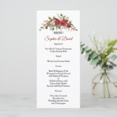 Kerstrood Witte Poinsettia Bruiloftsmenu Menu (Staand voorkant)