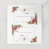 Kerstrood Witte Poinsettia Goud Tafelnummer Plaatskaartje (Buitenkant ongevouwen)