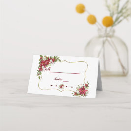 Kerstrood Witte Poinsettia Goud Tafelnummer Plaatskaartje