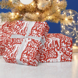 Kerstrood-witte rendierbos winter cadeaupapier