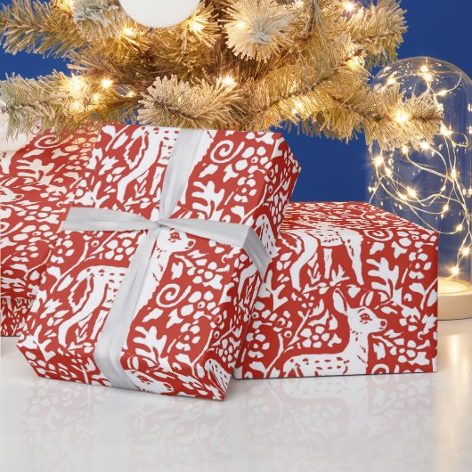 Kerstrood-witte rendierbos winter cadeaupapier (Feestdagen)