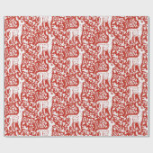 Kerstrood-witte rendierbos winter cadeaupapier (Vlak)