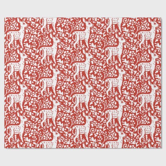 Kerstrood-witte rendierbos winter cadeaupapier (Vlak)