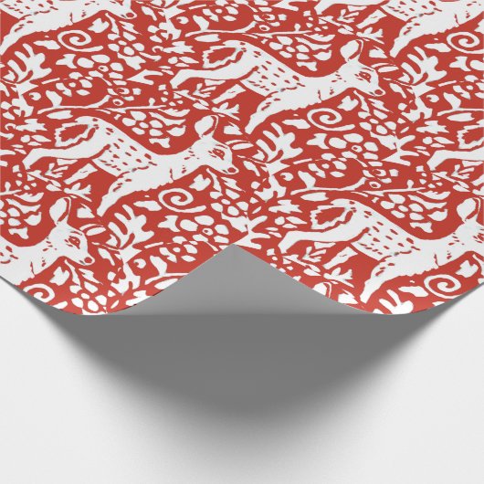 Kerstrood-witte rendierbos winter cadeaupapier (Hoek)