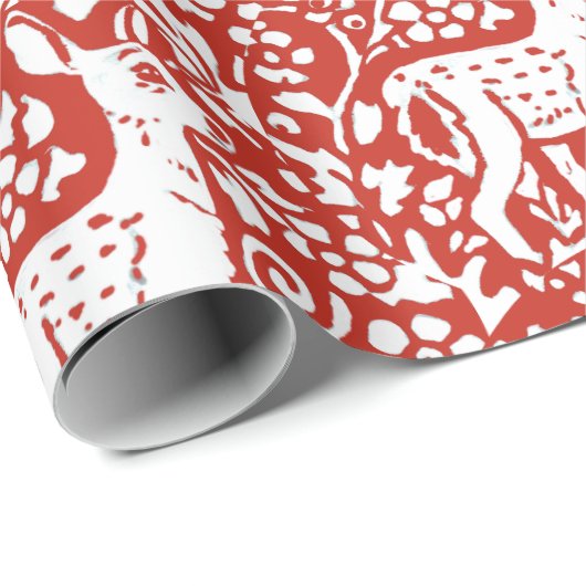 Kerstrood-witte rendierbos winter cadeaupapier (Rol Hoek)