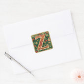 Kerstrood Z met groen en goud Vierkante Sticker (Envelop)