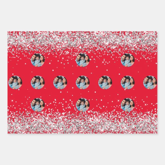 Kerstrood zilver foto confetti inpakpapier vel (Voorkant 2)