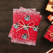 Kerstrood zilver foto confetti inpakpapier vel