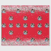 Kerstrood zilveren fotoconfetti cadeaupapier (Vlak)