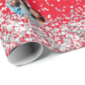 Kerstrood zilveren fotoconfetti cadeaupapier (Rol Hoek)