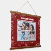 Kerstrood zilverglitter-fotovenster hangend wandkleed (Gebogen)