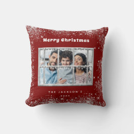 Kerstrood zilversneeuw winterraam kussen