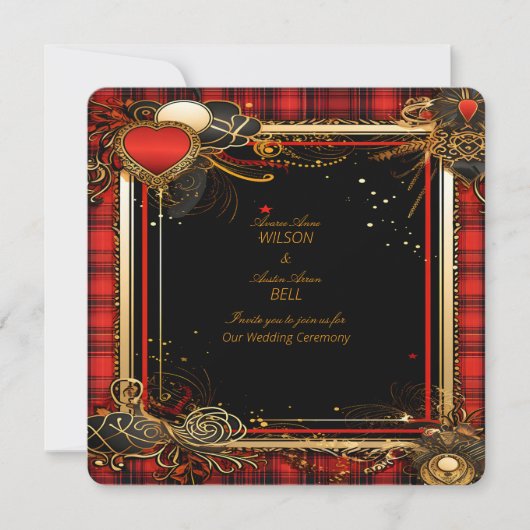 Kerstrood Zwart en Goud Bruiloft Kaart (Voorkant)