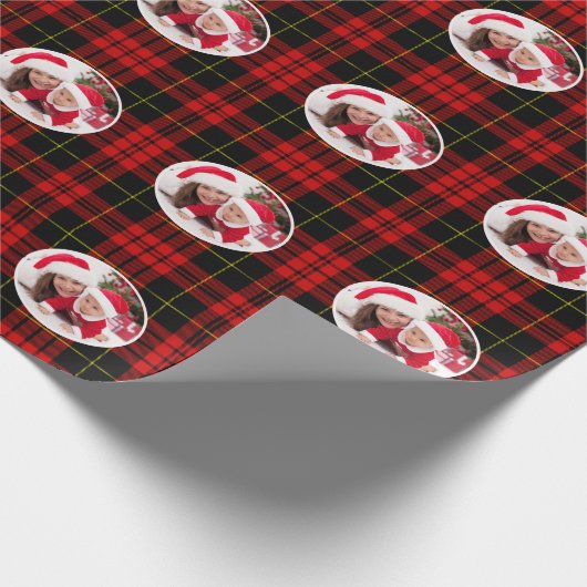 kerstrood zwart tartan foto toevoegen cadeaupapier (Hoek)