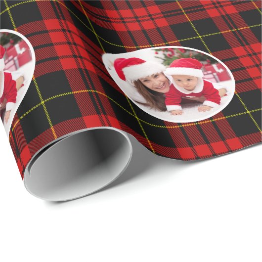 kerstrood zwart tartan foto toevoegen cadeaupapier (Rol Hoek)