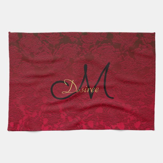 Kerstrood zwart wintermonogram theedoek (Horizontaal)