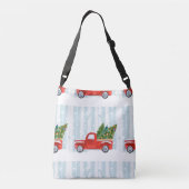 Kerstroodbedekking vrachtwagen op een sneeuwweg crossbody tas (Achterkant)