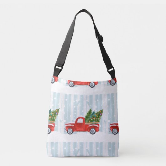 Kerstroodbedekking vrachtwagen op een sneeuwweg crossbody tas (Voorkant)