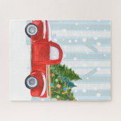 Kerstroodbedekking vrachtwagen op een sneeuwweg legpuzzel (Horizontaal)